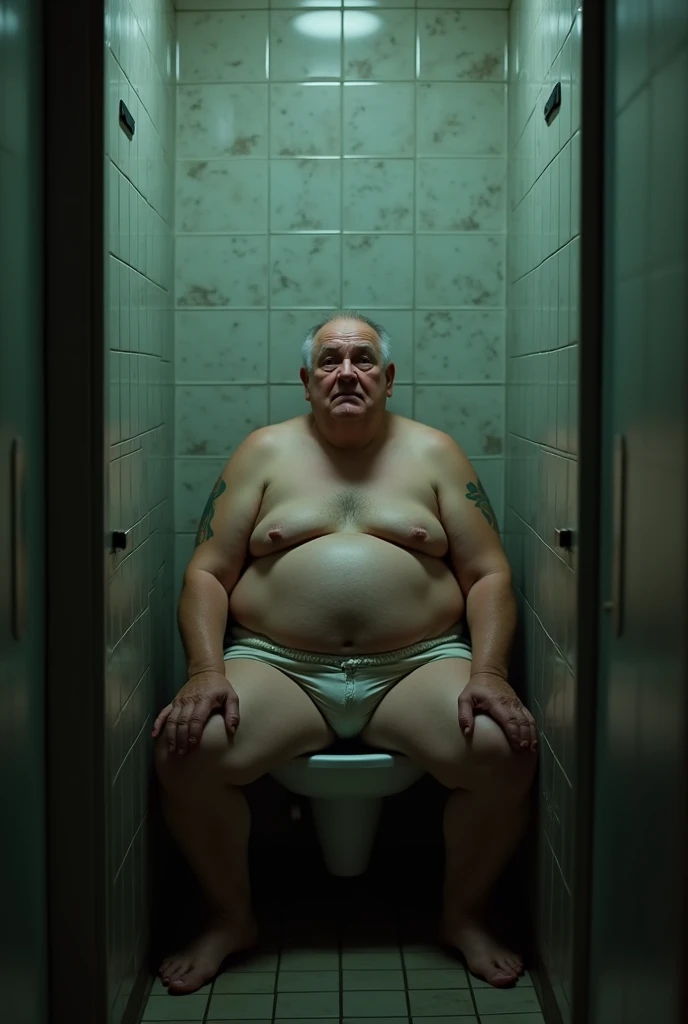 hubby old man in public bathroom sitting whit t- shirt ,nude, flaccid soft small penis uncut, phimosis,uncut,full body, -ar 3:2" With cinematic lighting, 75 mm lens, production quality, depth of field, cinema photography, color grading, exquisite detail, sharp-focus, intricately-detailed, long exposure time, f/2.8, diffuse-back-light, award winning photography, hyper realistic, unreal engine, realistic, Cinematic Lighting, Studio Lighting, Beautiful Lighting, Global Illumination, Ray Tracing Global Illumination, Ray Tracing Reflections, Lumen Reflections, Screen Space Reflections, Anti-Aliasing, FKAA, TXAA, RTX, SSAO, Shaders, OpenGL-Shaders, 4K, --ar 3:2 chubby old men