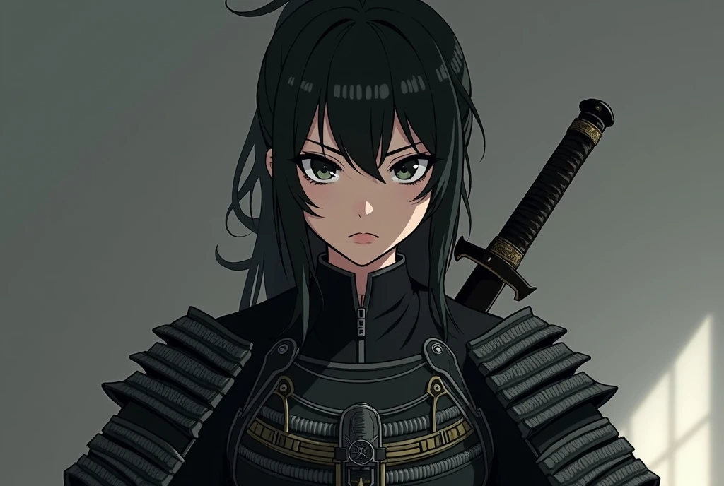 anime girl, Samurai, black and gray style, High definition. Ronin style.