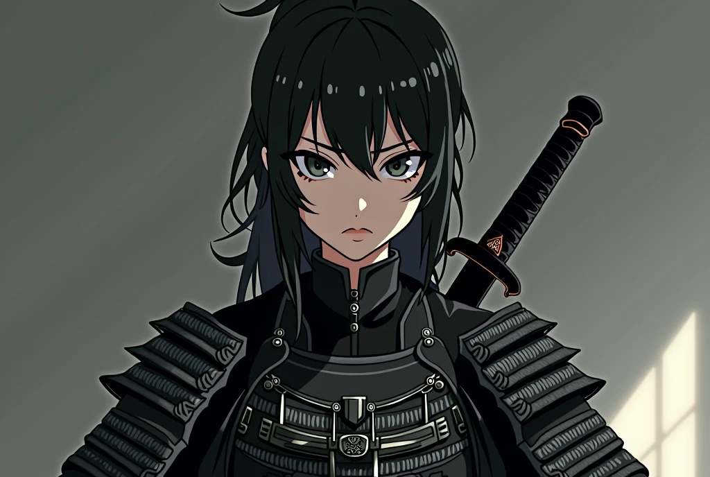 anime girl, Samurai, black and gray style, High definition. Ronin style.