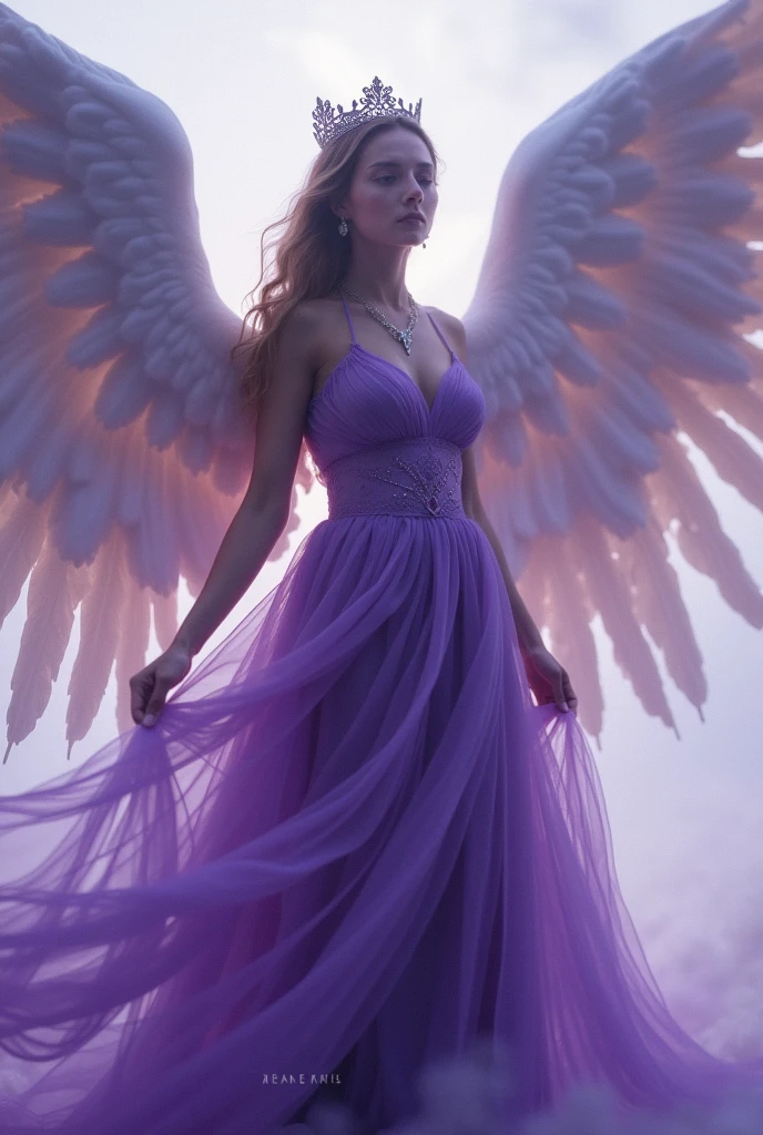 Angel purple white dress with huge wings necklace
Photo framed a girl wearing purple dress and crown plus named on the picture is Yenyen Qhiu