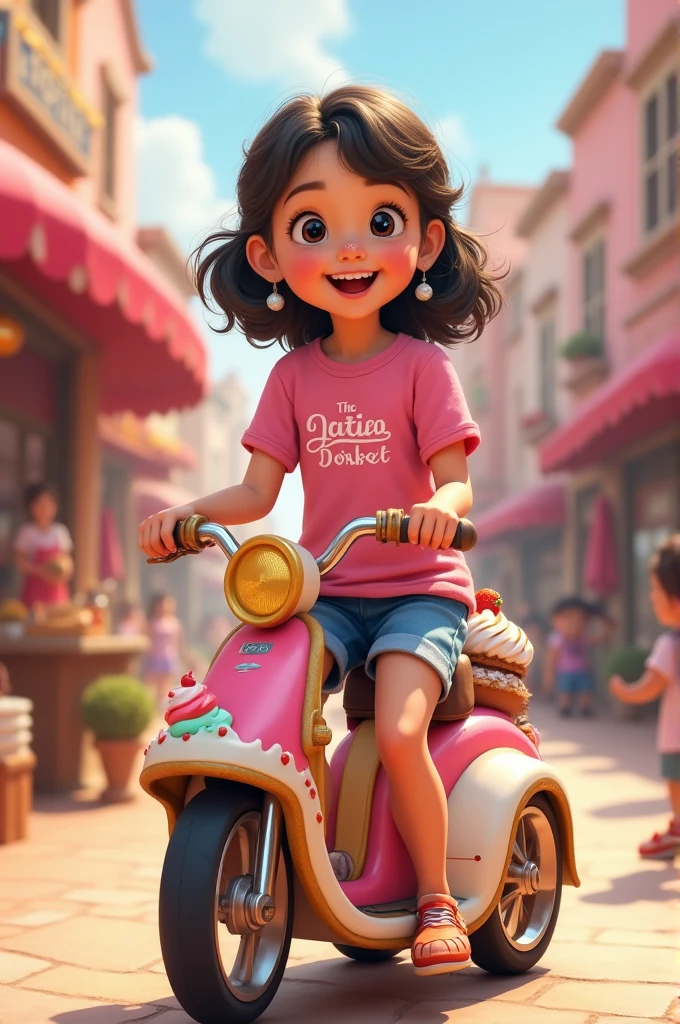 Girl in pink shirt on dessert cycle cart outlet 