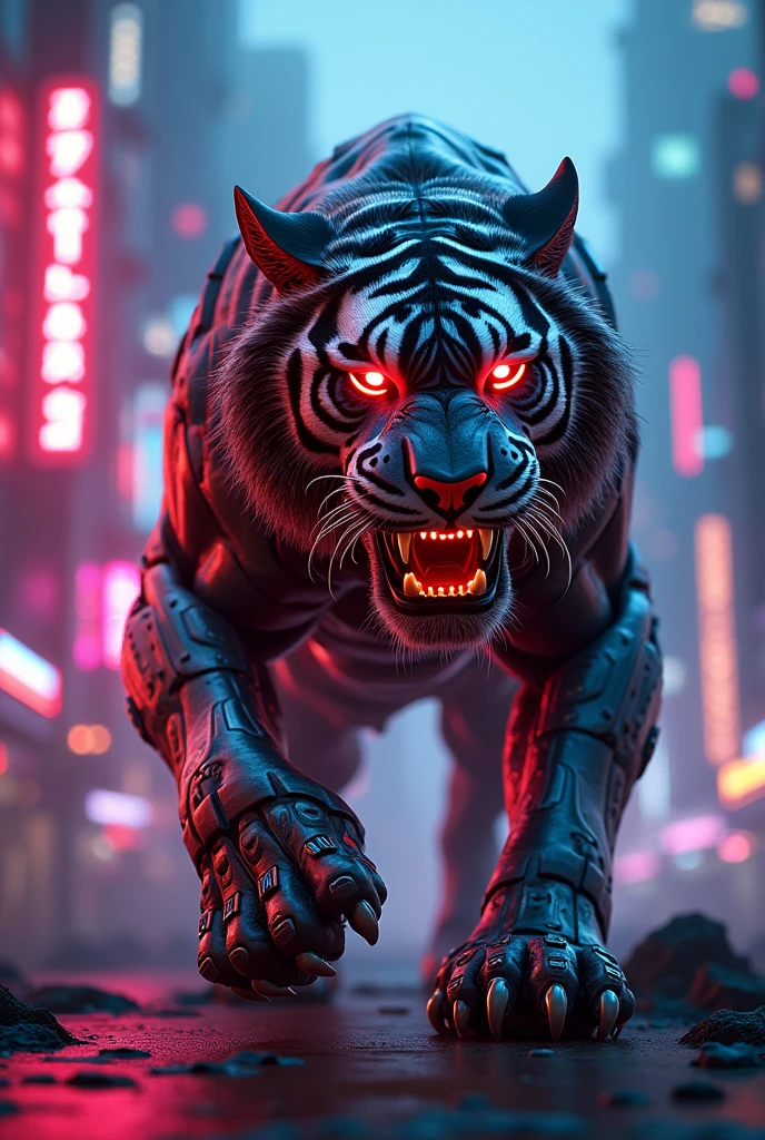 Iron tiger with neon lights