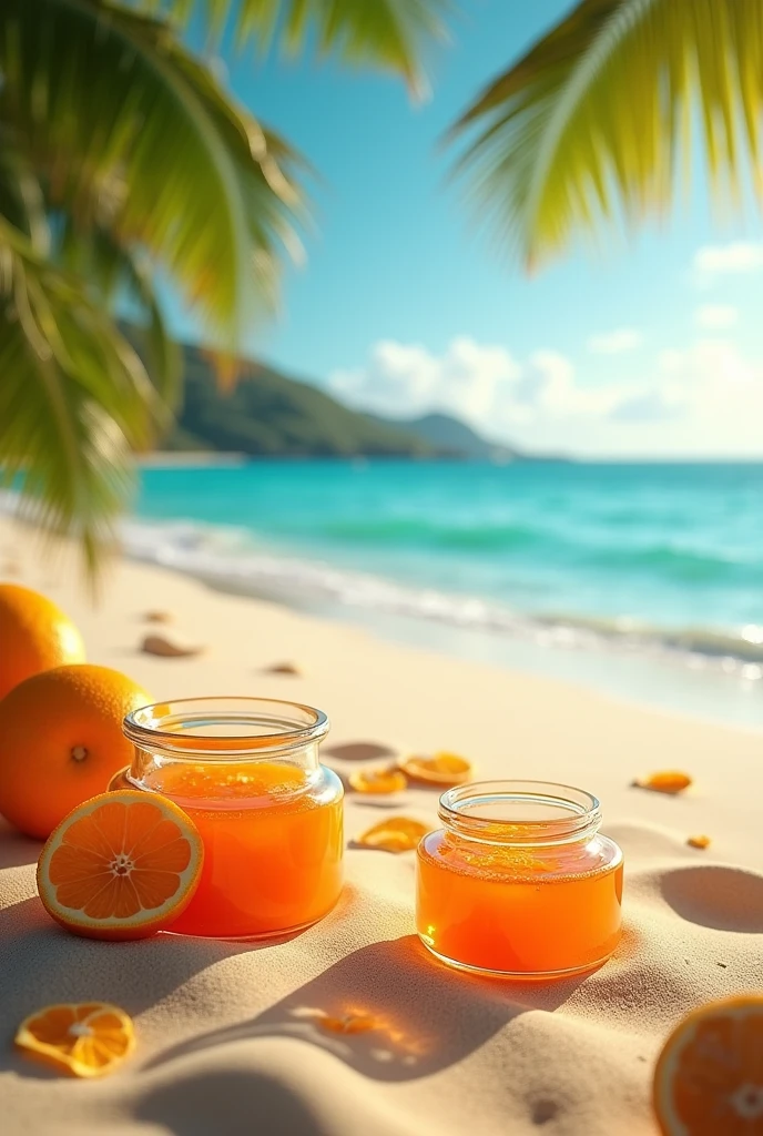 Best image quality、Highest quality、masterpiece、Tropical Beach、orange、jam、Gorgeous image