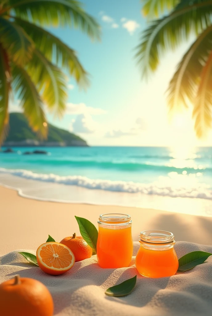 Best image quality、Highest quality、masterpiece、Tropical Beach、orange、jam、Gorgeous image