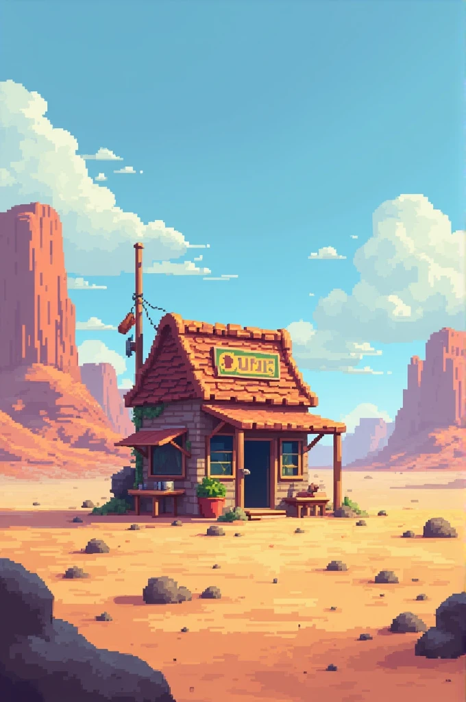 Uma loja in the middle of the desert sozinha, in the middle of the desert, pixel world Pixel art, fantasy and pixel world