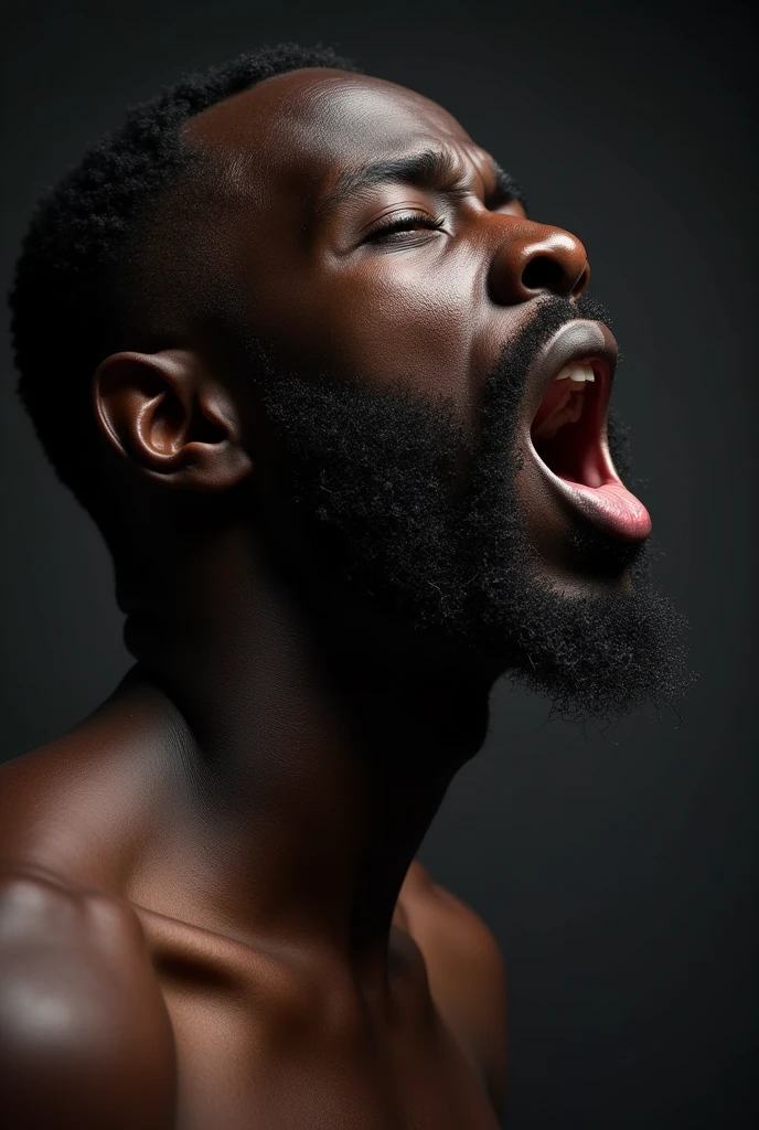 Black man with gooner face masturbating, drooling and with eyes rolling back
