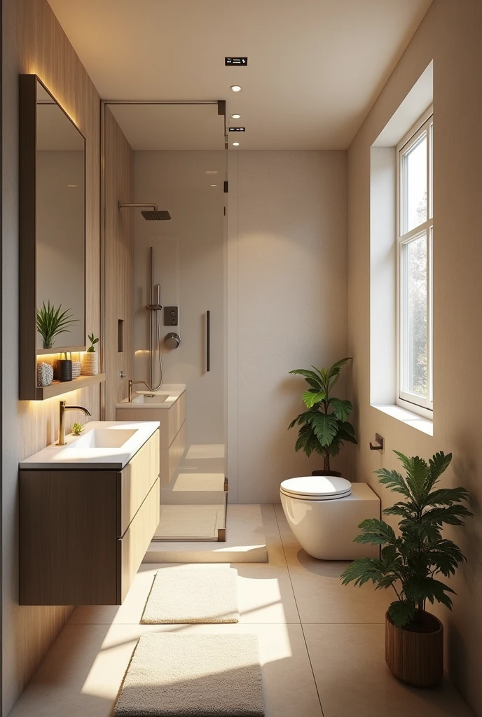 Bathroom with shower and sink measuring 1 x 2 meters