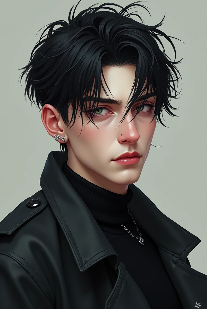 My black haired boyfriend,slanted eyes,white,with piercing in the mouth and eyebrow