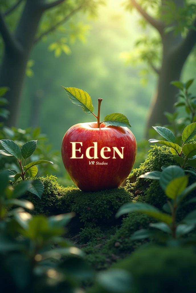 Can you make me a logo that says Eden VR Studios?, that has something to do with the Garden of Eden, and something related to videos without snake, just an apple