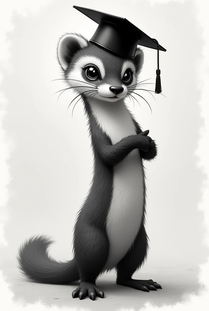 A black and white fur weasel showing off with a little hat 🎓 
