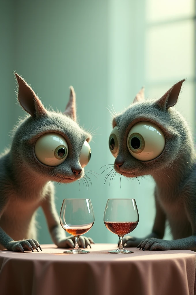 It's eyes talking to a pair of glasses on the table.