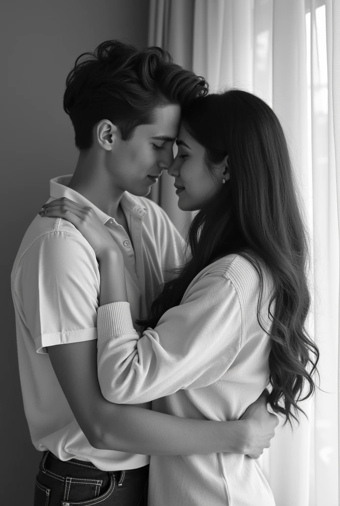 Teen age Cute couple photo back and white