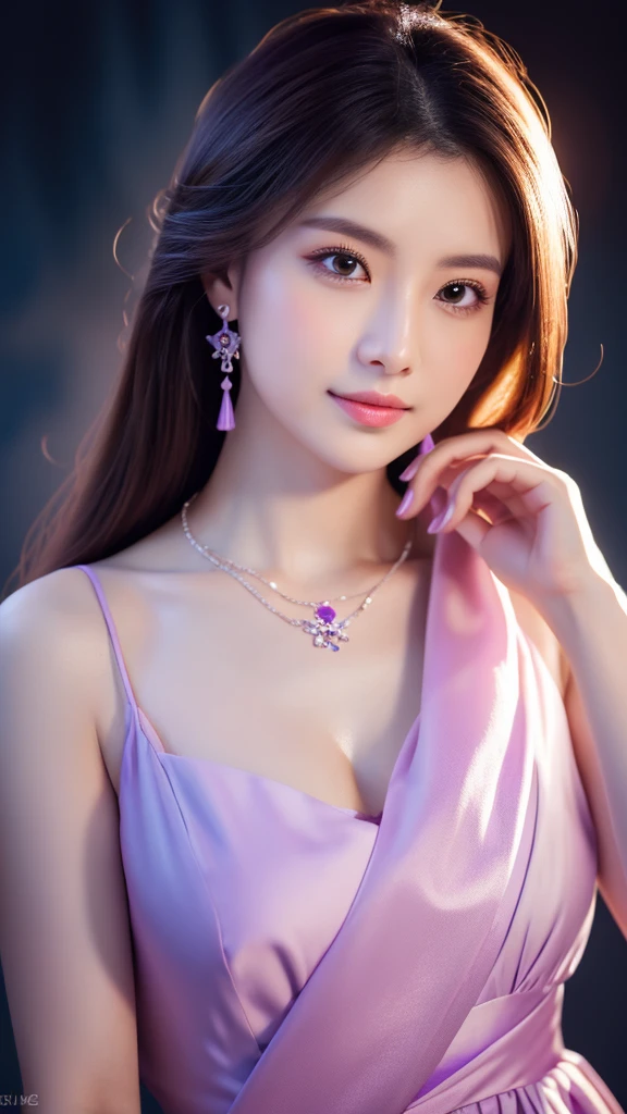 最high quality, masterpiece, High resolution, One person, Chinese Hanfu,Chinese Architect Background, Light purple scarf, hair ornaments,necklace, jewelry,Beautiful Face,On top of that_body, Tyndall effect,Realistic, Dark studio, Rim Light, Two-tone lighting,(Skin with attention to detail:1.2), 8k uhd, Digital SLR, Soft lighting, high quality, Volumetric lighting, Frank, photograph, High resolution, 4K, 8k, Bokeh,Girl in light purple dress