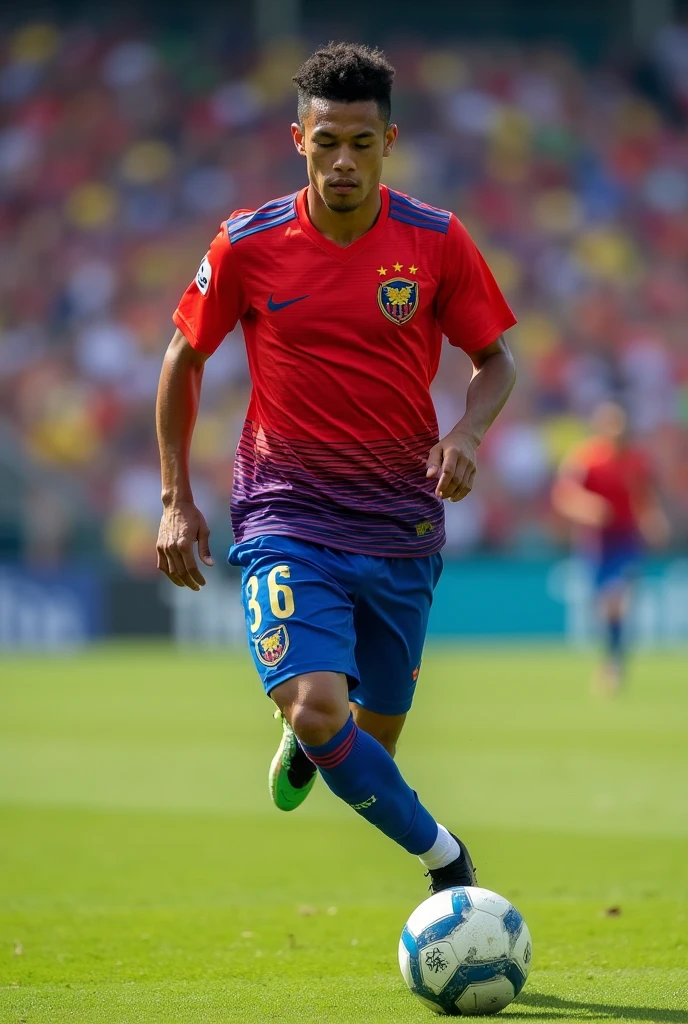Soccer uniform like Colombia's, only with a light red and blue gradient color, the uniform logo is a tiger