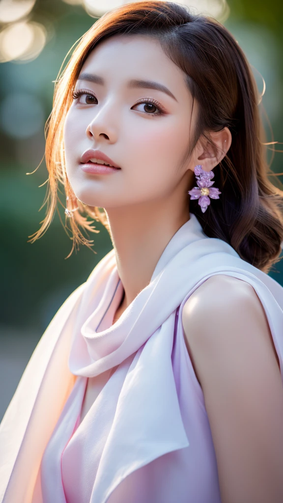 最high quality, masterpiece, High resolution, One person, Chinese Hanfu,Chinese Architect Background, Light purple scarf, hair ornaments,necklace, jewelry,Beautiful Face,On top of that_body, Tyndall effect,Realistic, Dark studio, Rim Light, Two-tone lighting,(Skin with attention to detail:1.2), 8k uhd, Digital SLR, Soft lighting, high quality, Volumetric lighting, Frank, photograph, High resolution, 4K, 8k, Bokeh,Girl in white dress