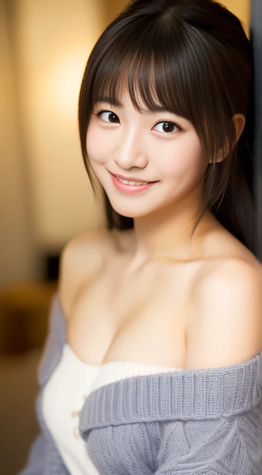 masterpiece,best quality,(Japanese girl),((Beautiful girl)),cleavage,(off shoulder:1.2),(perfect body beauty:1.2),(shy smile),From slightly above