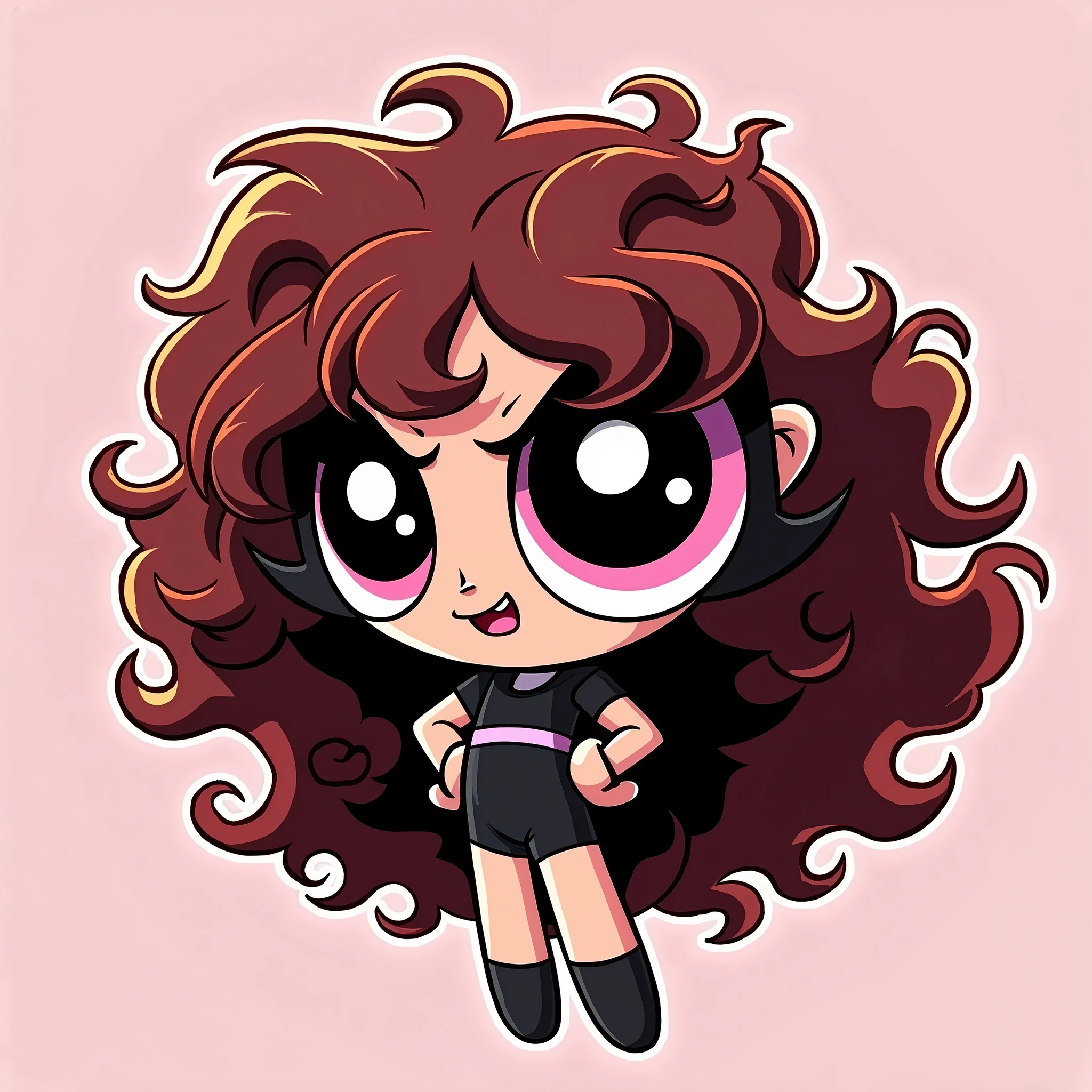 Brunette powerpuff girl, curly hair and black clothing