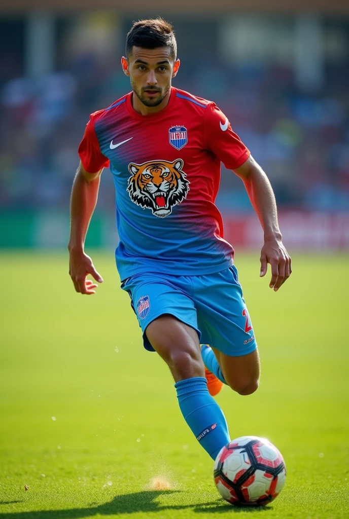 Soccer uniform like Naples&#39;s, only with a light red and blue gradient, the uniform logo is a tiger 
