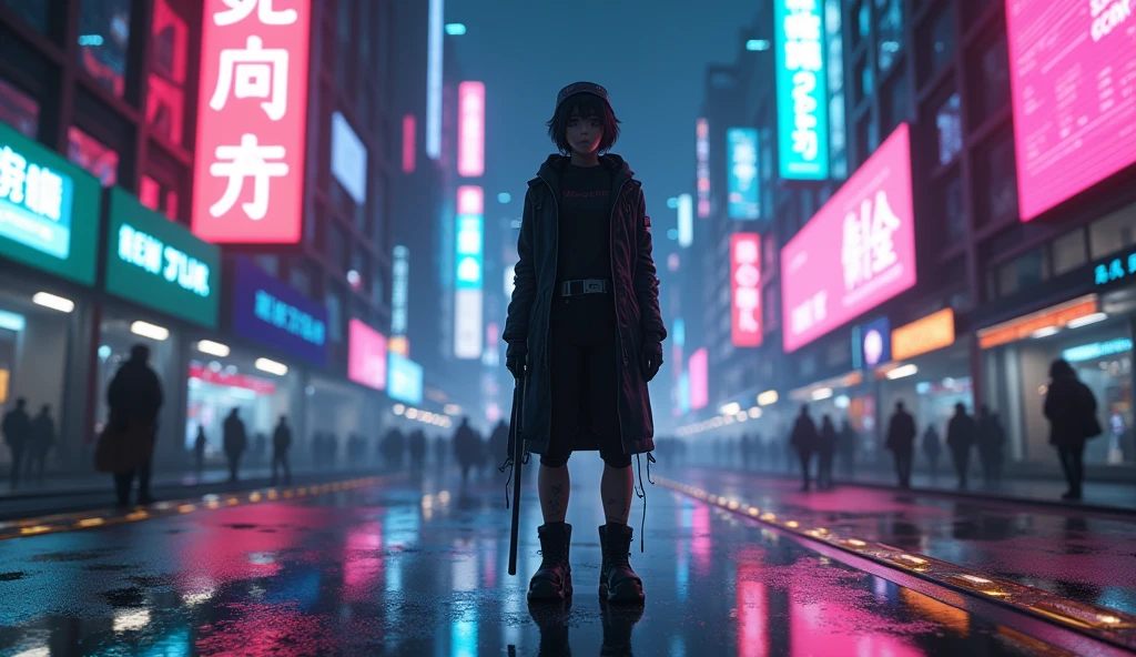 Cyberpunk inspired, dark neon,anime