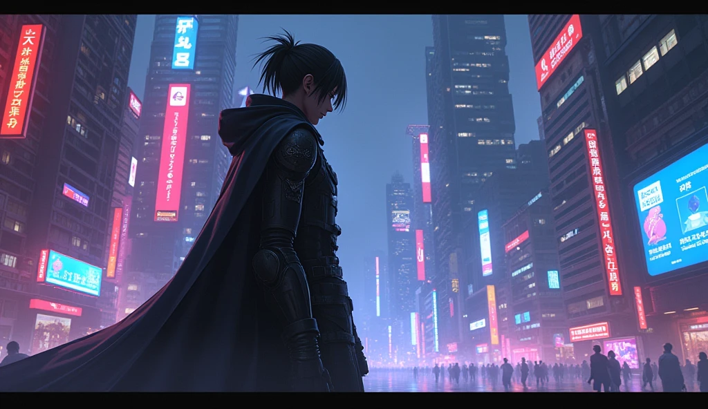 Cyberpunk inspired, dark neon,anime