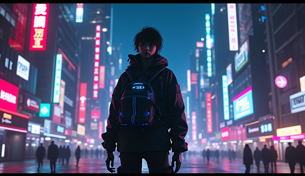 Cyberpunk inspired, dark neon,anime