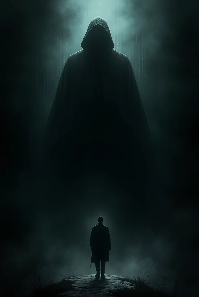 A man standing in darkness behind hima black shadow scary