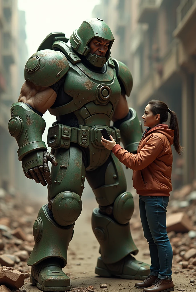 doomguy giving iphone to a person
