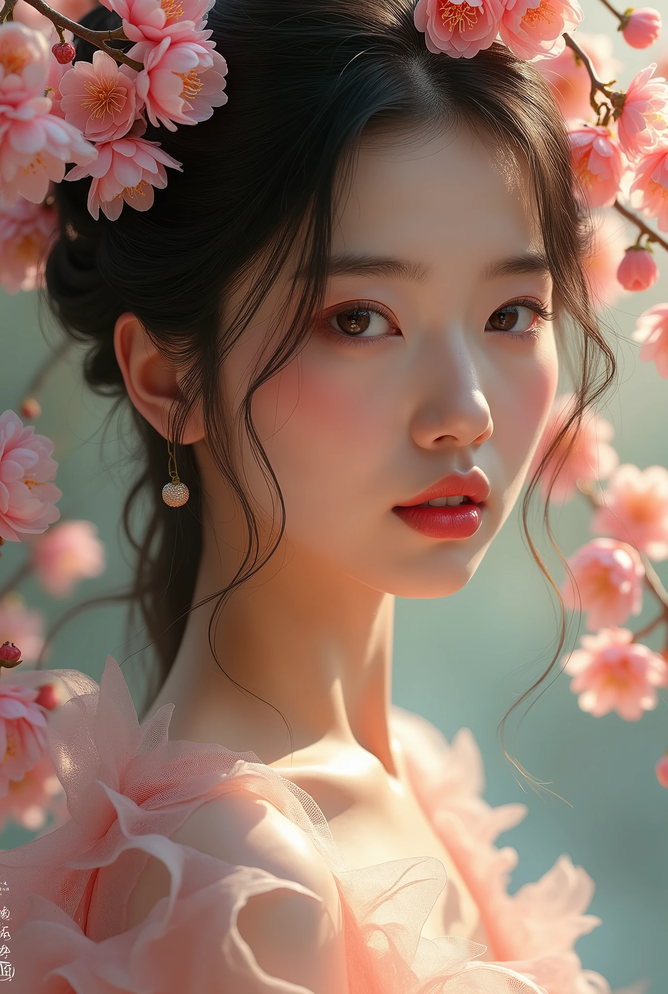 hot chinese girl with peach blossom