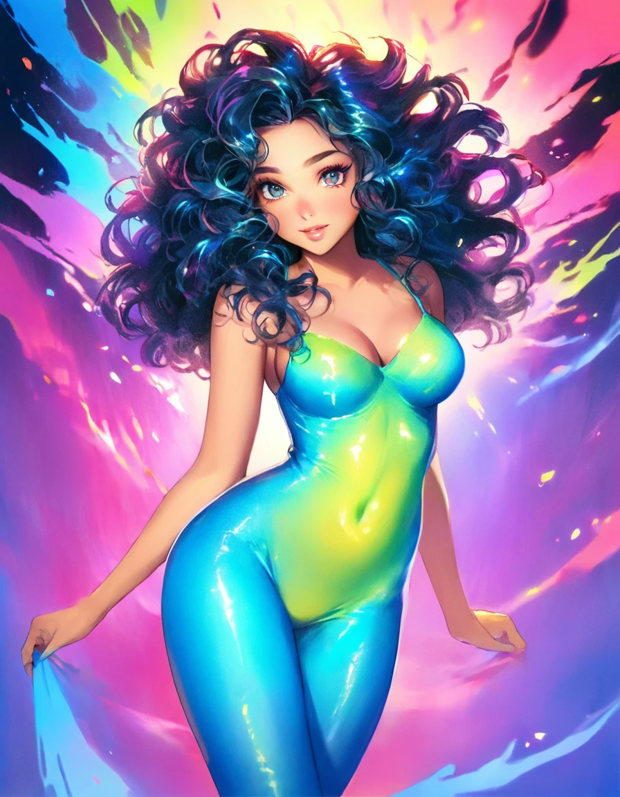 a beautiful woman with big messy hair, seductive pose, curvy, full body, vibrant, cute detailed digital art, colorfull digital fantasy art, digital fantasy art ), glossy digital painting, pastel vibrant