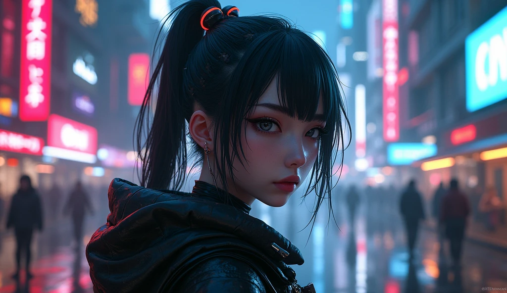 cyberpunk , dark neon,anime girl
