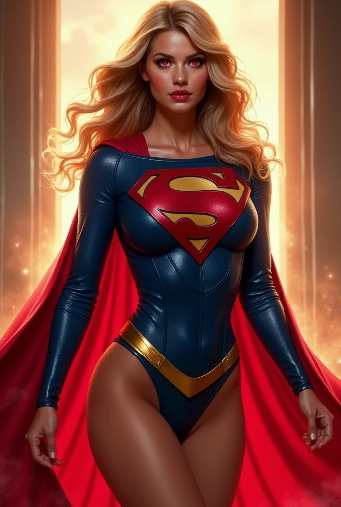 a supergirl flying in the sky, revealing micro clothing, porn parody, barley covered legs and breasts, large breasts, sensual pose, detailed face and eyes, 1girl, photorealistic, ultra-detailed, 8k, high quality, dramatic lighting, vibrant colors, cinematic composition, erotic