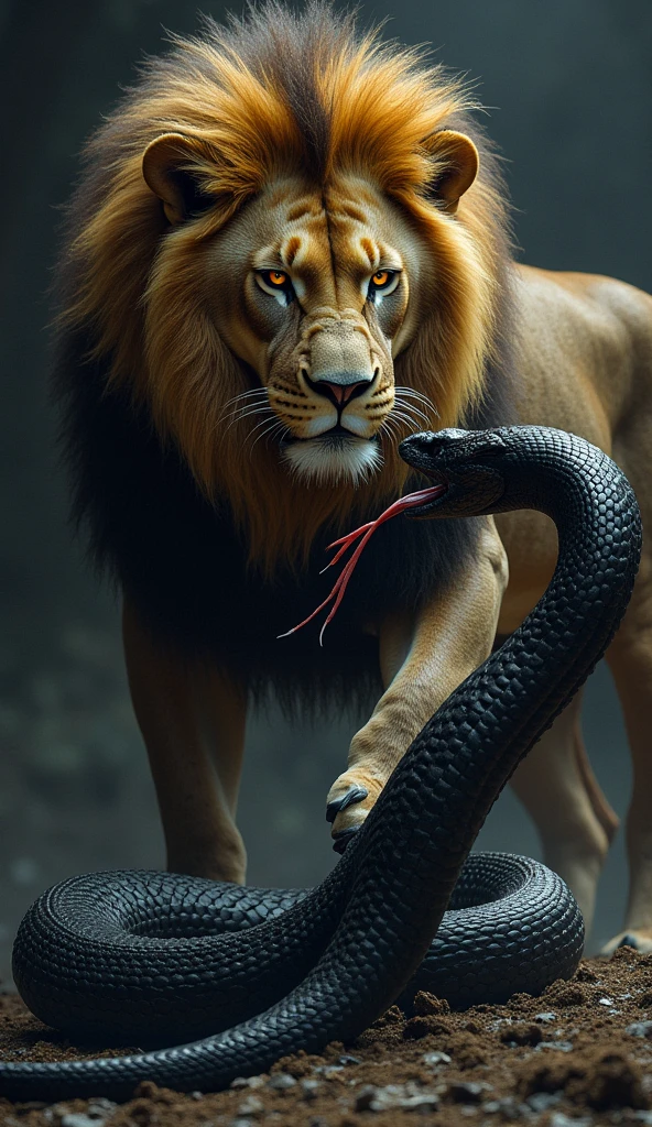 Lion on black cobra 
