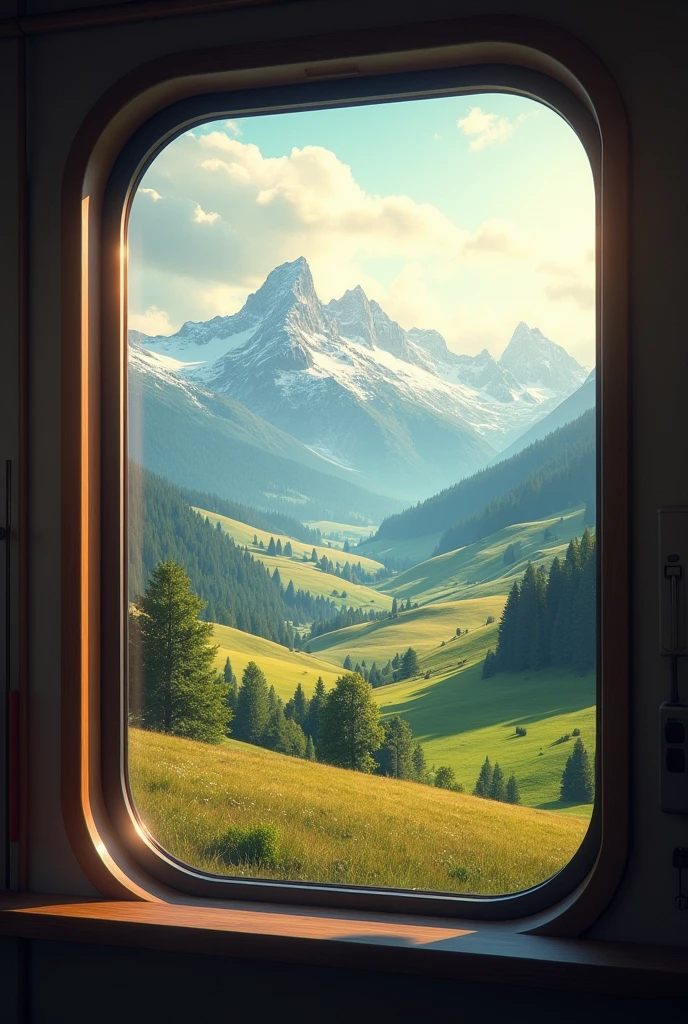 Paysage suisse, depuis la vitre d'un train ambiance douce et sexy, sans personnage, seulement la vue