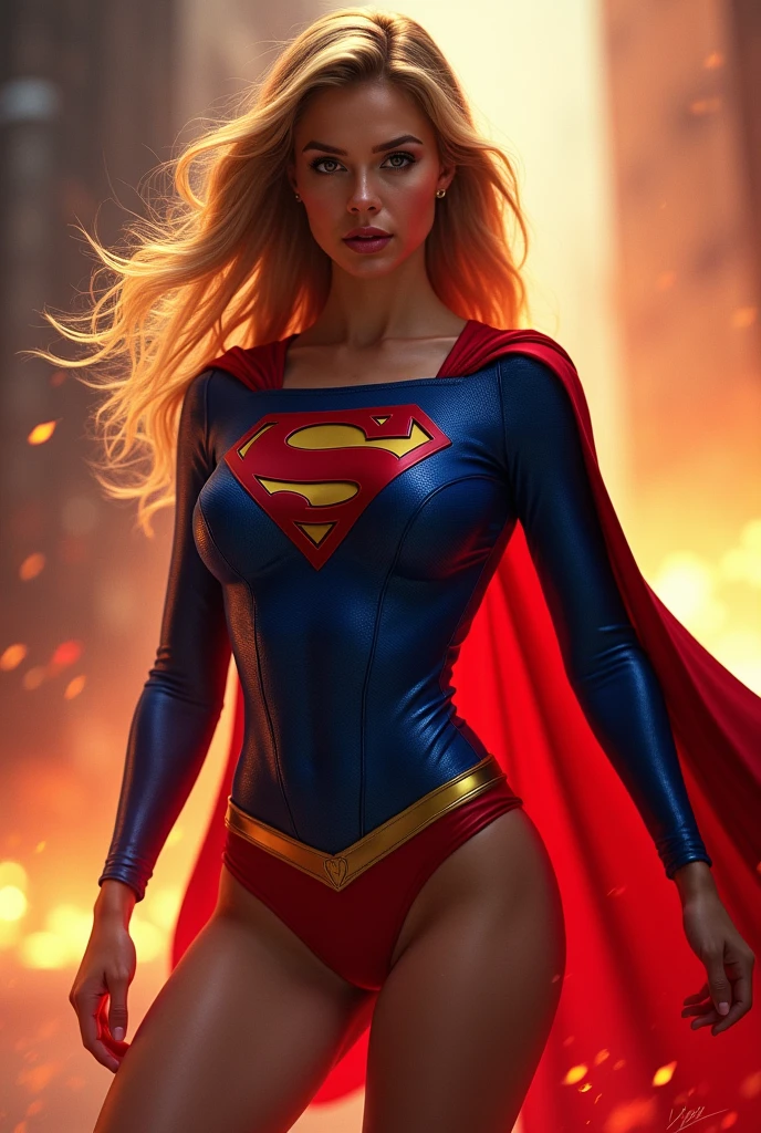 sexy supergirl, cleavage, tall, red eyes, panties