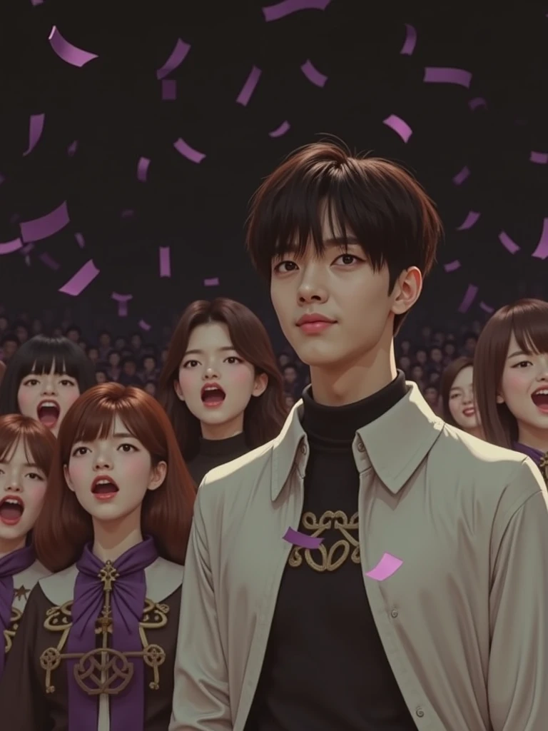 Yoongi and bts army with purple ribbons