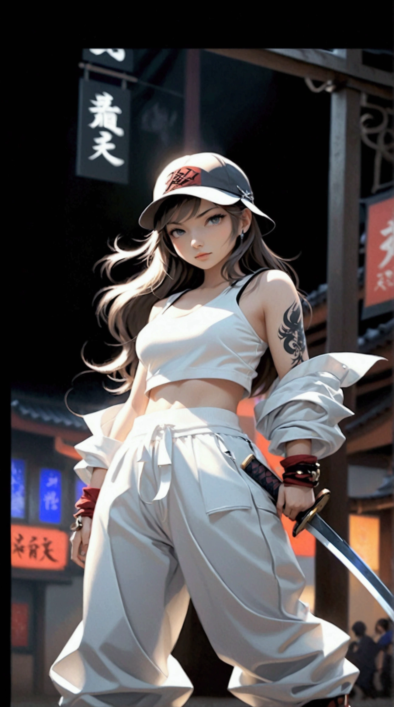 (Japanese sword &reference;Muramasa 2&reference;.2)Two beautiful women、Japanese swordを持った女性、Shinobi Costume、Warrior、Clear Eyes、{Arm tattoo、Warrior、Realistic battle scenes、敵Warriorの返りBlood、Blood、High resolution、Highest quality、Very detailed、8k、background、