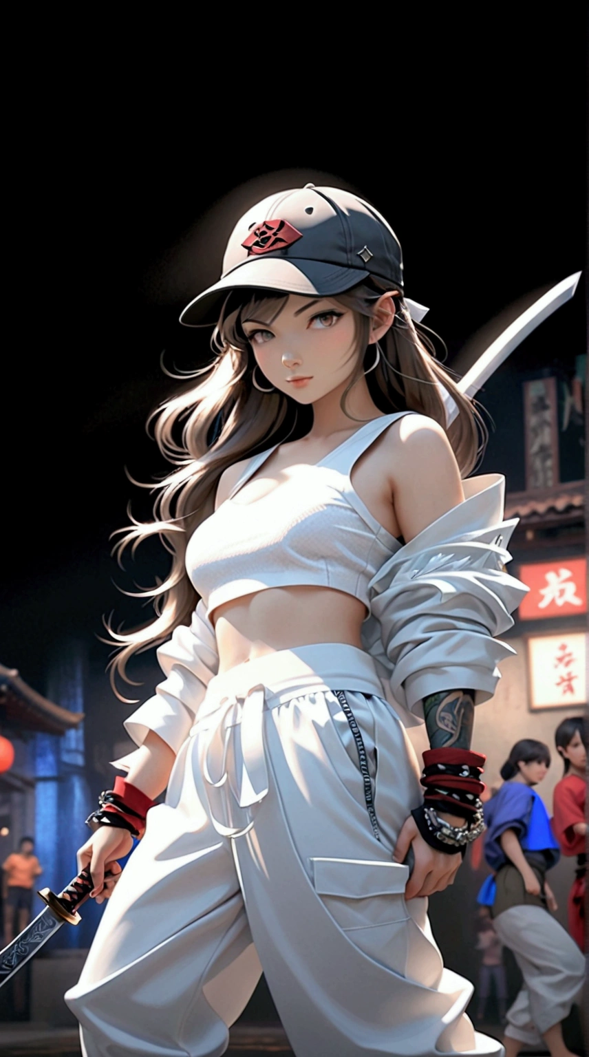 (Japanese sword &reference;Muramasa 2&reference;.2)Two beautiful women、Japanese swordを持った女性、Shinobi Costume、Warrior、Clear Eyes、{Arm tattoo、Warrior、Realistic battle scenes、敵Warriorの返りBlood、Blood、High resolution、Highest quality、Very detailed、8k、background、
