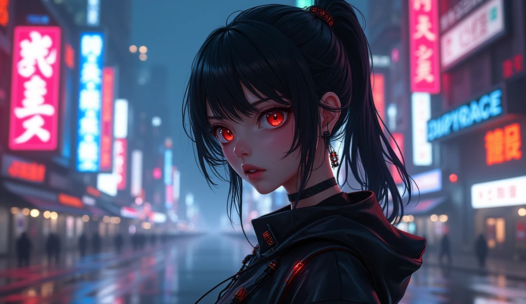 cyberpunk , dark neon,anime girl