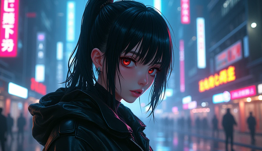 cyberpunk , dark neon,anime girl