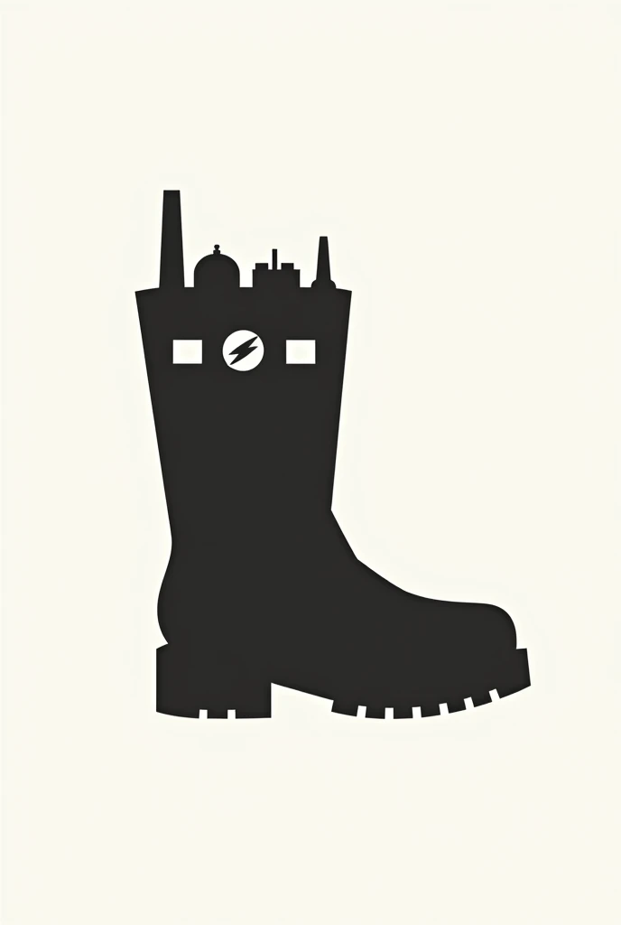Make the outline of a work boot and in the center the outline of an oil factory only with lines to use it as a logo