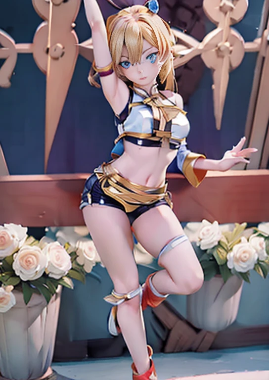 best quality, realism, real, photo: 1.4), Ji Xiaoman, Blond, blue eyes, big breasts, thick legs, stretching pose, real, photo"