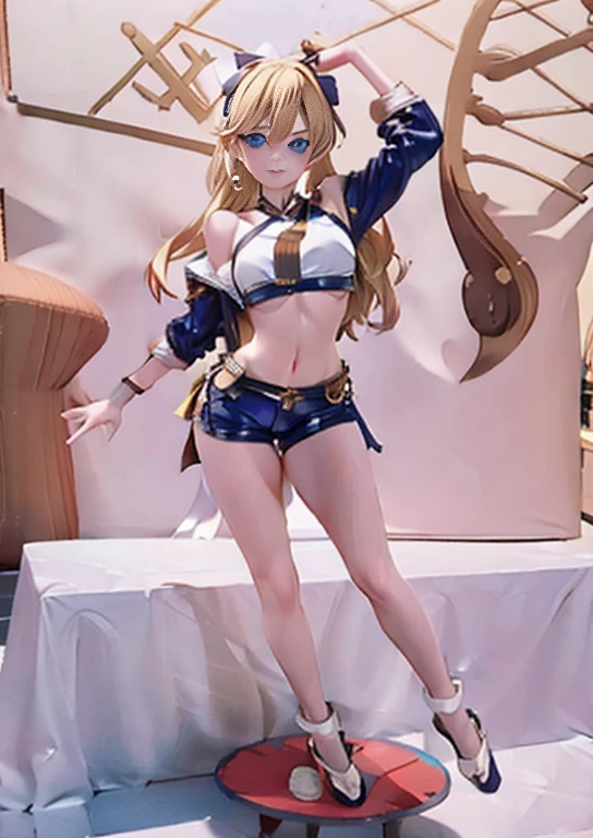 best quality, realism, real, photo: 1.4), Ji Xiaoman, Blond, blue eyes, big breasts, thick legs, stretching pose, real, photo"