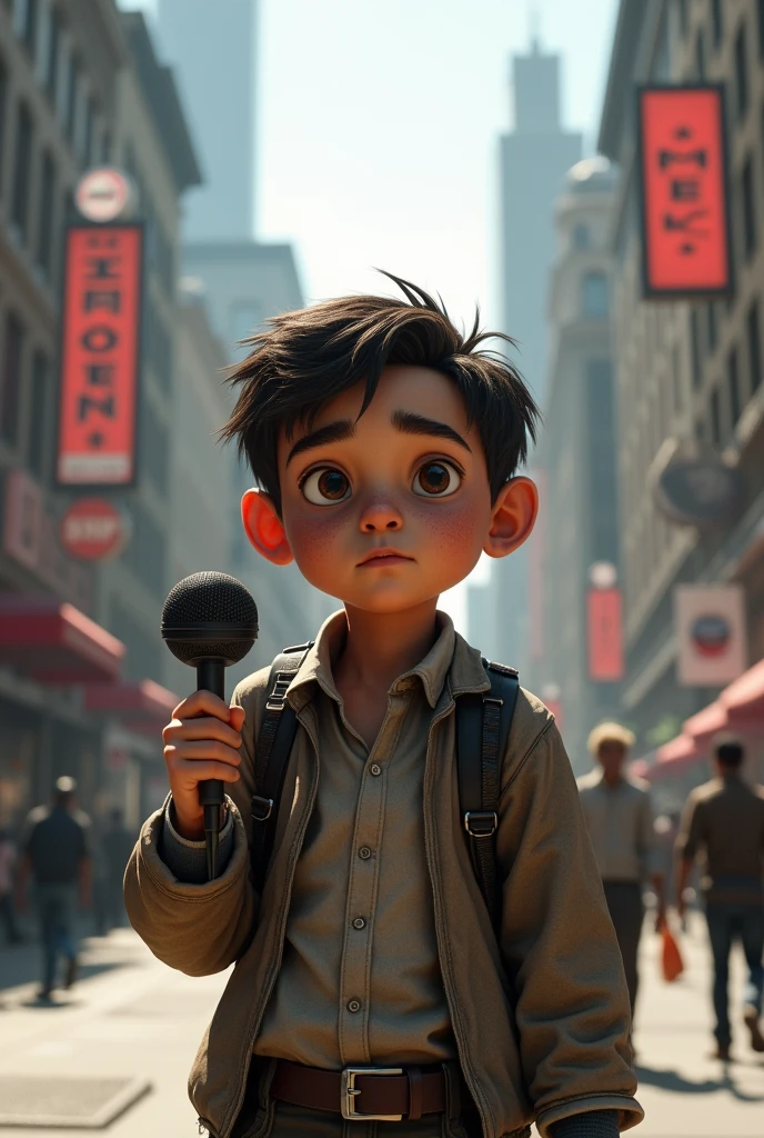 News boy in hand mic