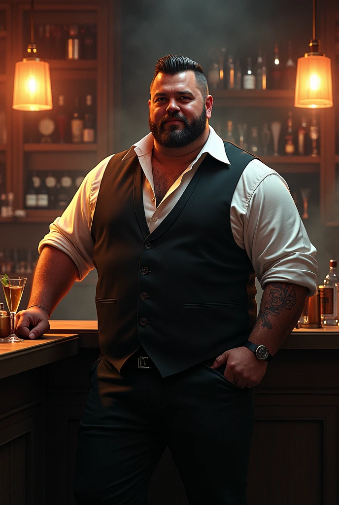 A handsome big, chubby man who temp everybody with his high carisma, bartender, demon