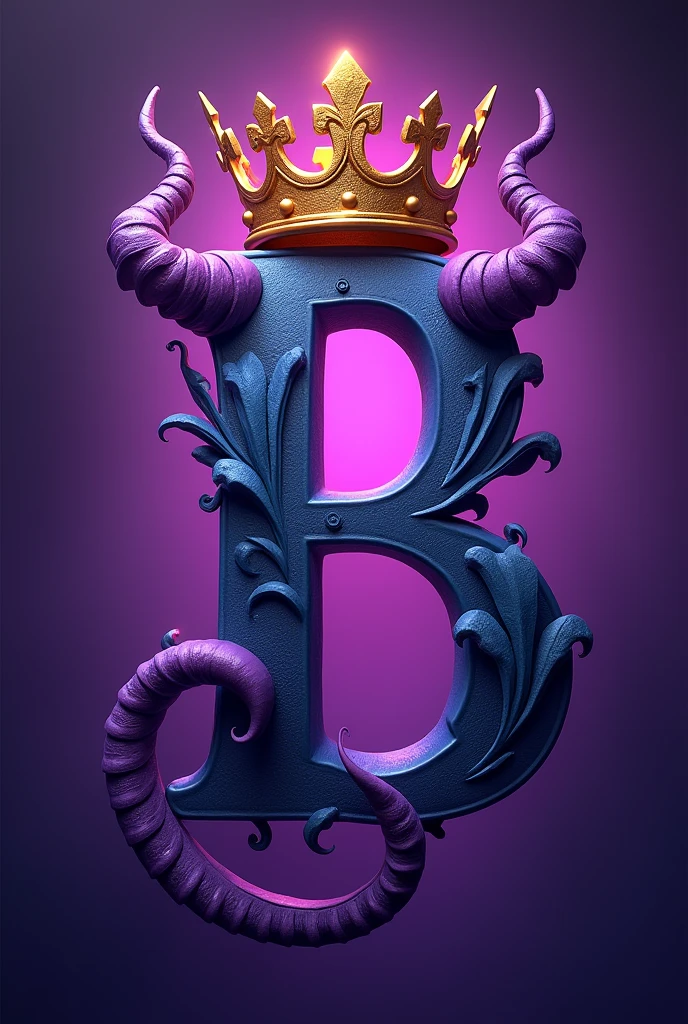 Create a B in purple, with lilac horns and devil&#39;s tail and above the B a golden crown, do something flashy