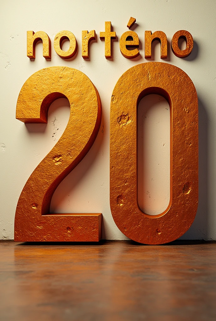 Create the word NORTEÑO in bright copper color and then the larger number 4-20 with another font and in bright gold color