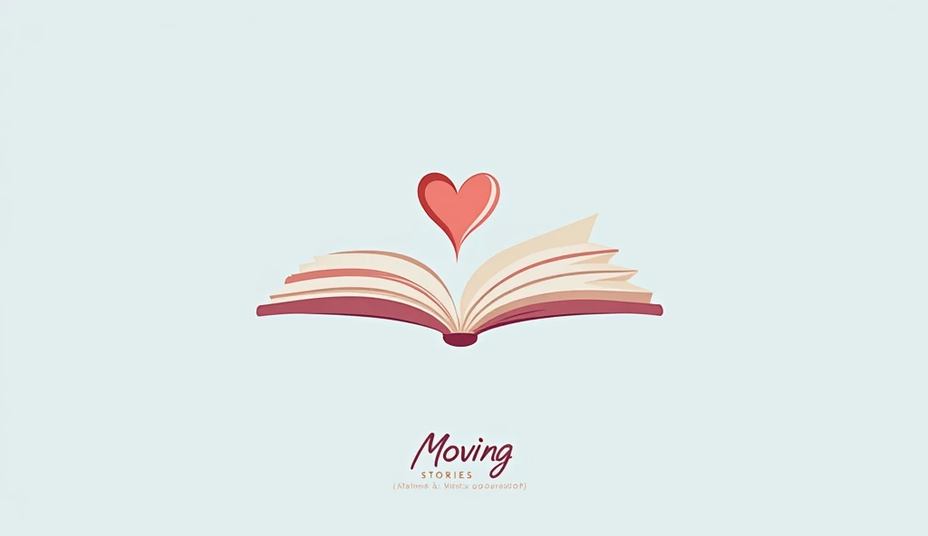 Create a stylish and captivating logo for a channel called 'Moving Stories'. The design should include an icon of an open book, symbolizing stories and narratives, and a subtly integrated heart, representing the emotion and moving impact of the stories. Use a soft color palette, like shades of light blue and pink, to convey a feeling of calm and tenderness. The style should be modern and clean, with a touch of sophistication. The logo should be visually appealing and convey a sense of empathy and inspiration..