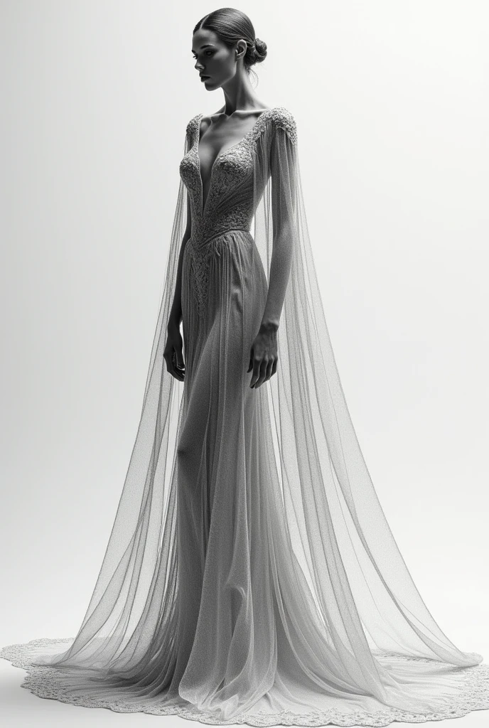 Dress with cape new drawing with pencil