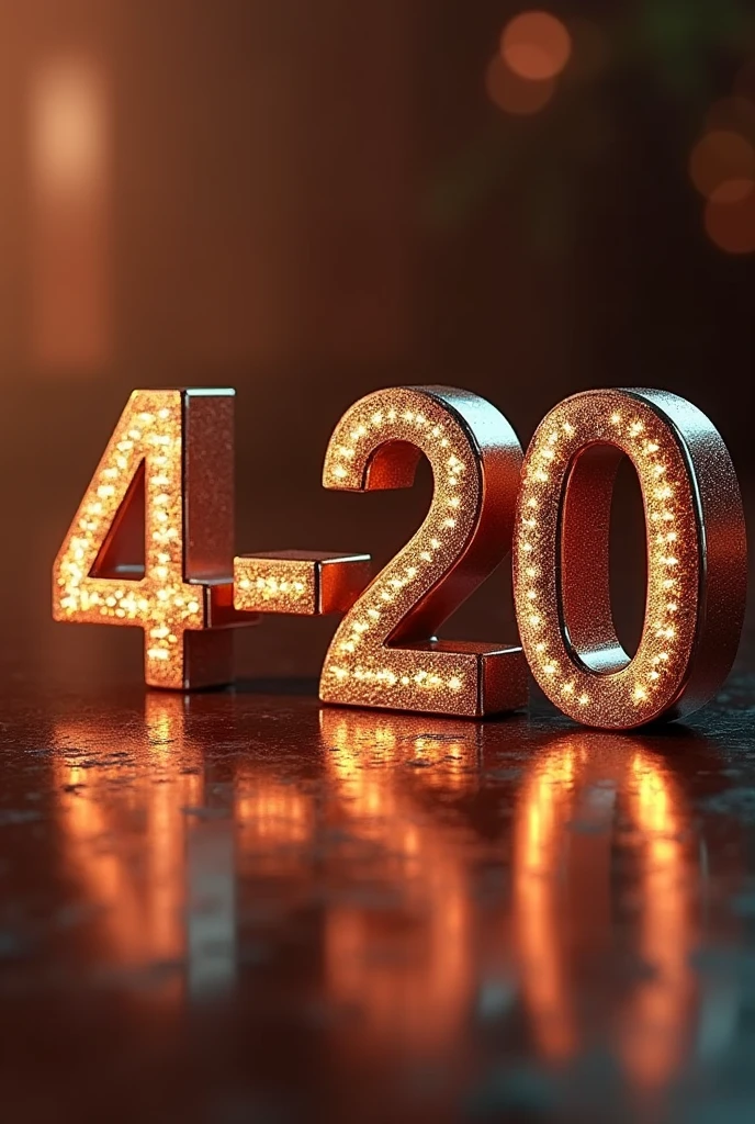 Create the word NORTEÑO in shiny copper and then the larger number 4-20 with another font style and in shiny silver.