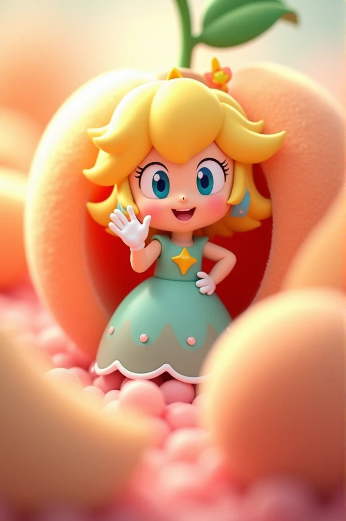 Peach with Rosalina waving to the camera
